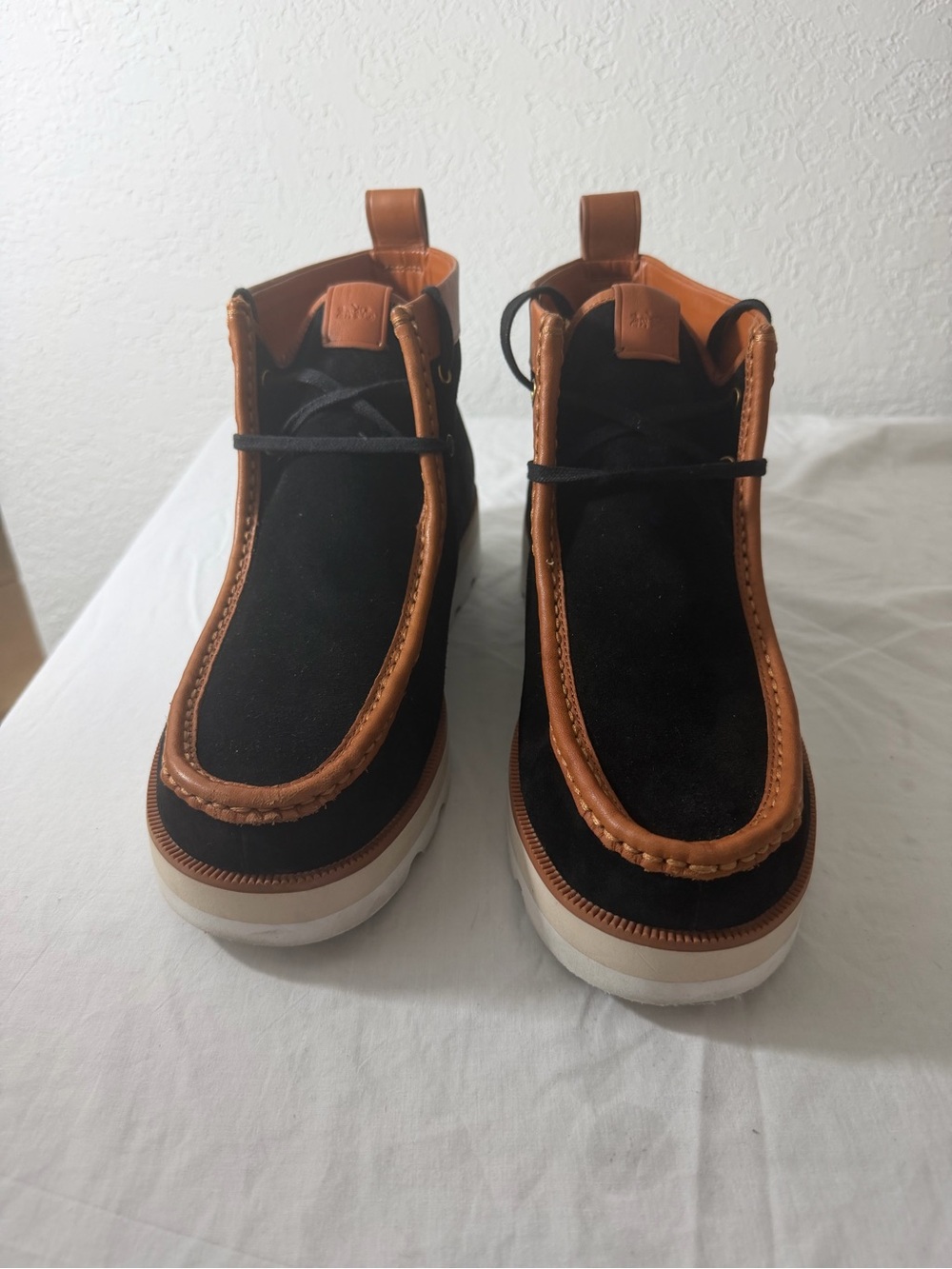 Coach Men's Black Suede Chukka Boots with Brown Leather Trim
